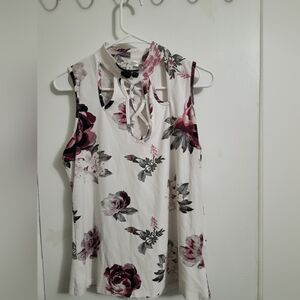 Floral Sleeveless Blouse with Crisscross Neckline